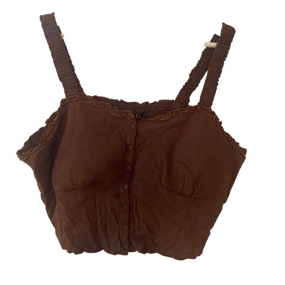 Oppa! plus size 3xl cropped linen blend sleeveless button up brown blouse